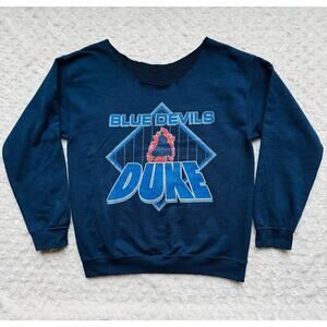 Duke University Blue Devils Navy Unisex Raw Hem Slouchy Collar Sweatshirt Medium